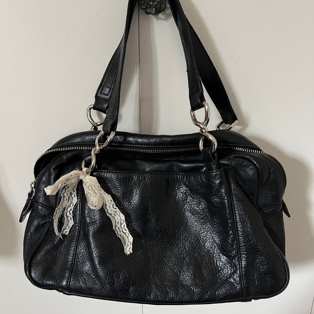 Agnes B Black Leather Shoulder Bag